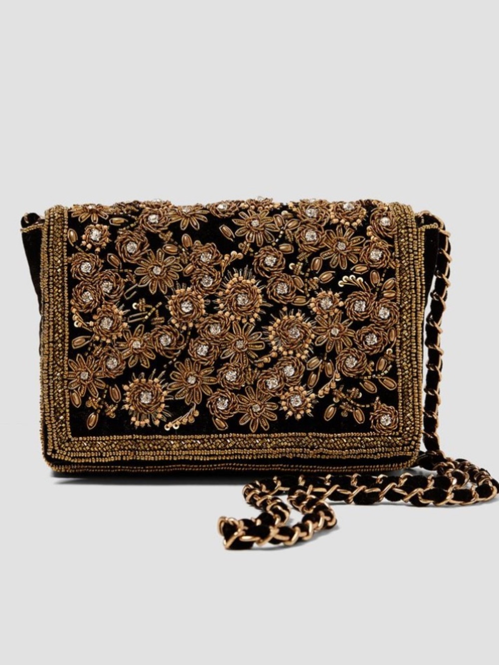 Zara Black and Gold Embellished Evening Crossbody Bag
